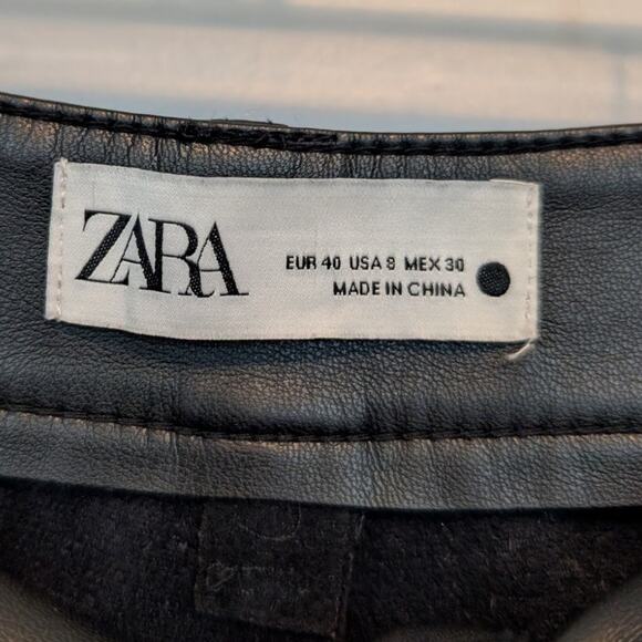 Zara Black Faux Leather Straight Leg High Rise Pants size 8 - Picture 8 of 8